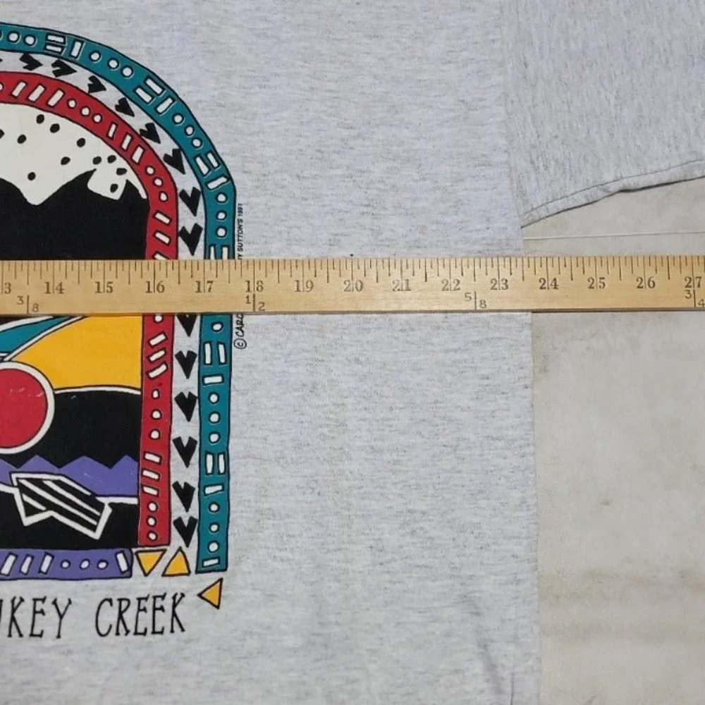 Vintage Dinkey Creek Aztec Fish Graphic Gray Double Collared and Sleeve Premier - Picture 2 of 8